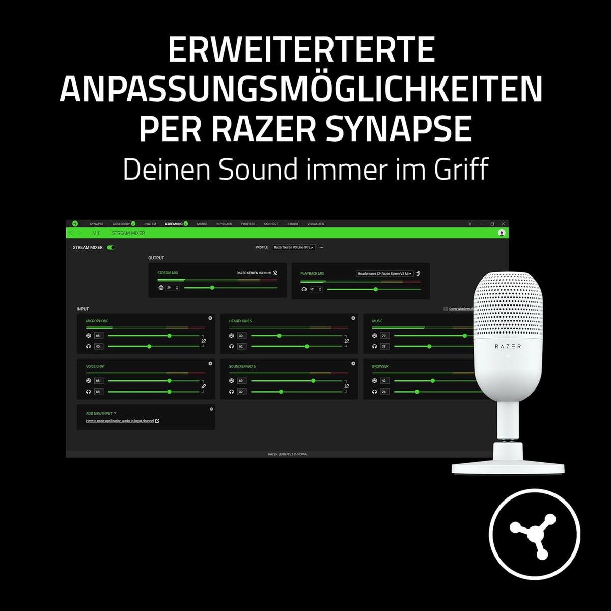 Razer Seiren V3 Mini - Ultrakompaktes USB-Mikrofon (14mm Kondensatormikrofon, Supernierencharakteristik, Tap-to-Mute-Sensor mit LED-Anzeige, integrierter Stoßdämpfer, Plug-and-Play-Design) Weiß