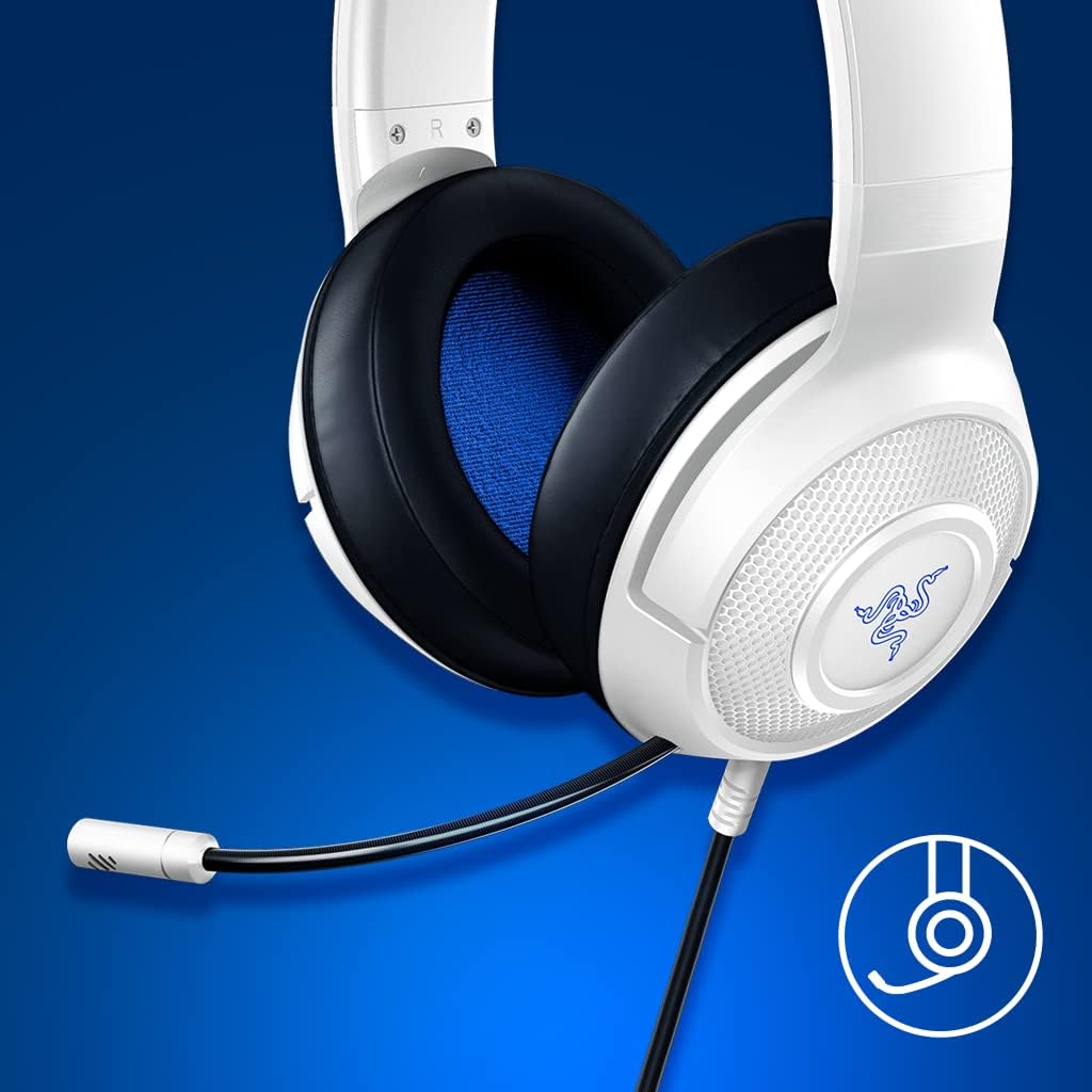 Razer Kraken X Ultraleichtes Gaming-Headset: 7.1 Surround Sound - Leichter Aluminiumrahmen - Biegbares Nierenmikrofon - für PC, PS4, PS5, Switch, Xbox One, Xbox Series X & S, Mobile - Weiß