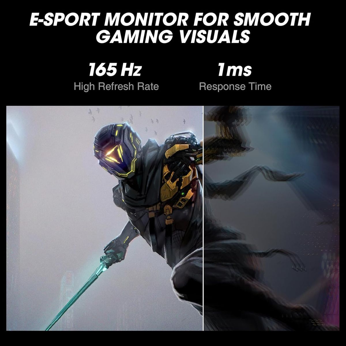 KOORUI 24 Zoll Gaming Monitor 165Hz, IPS, 1080p, 1ms, kompatibel Adaptive-Sync G-sync, Rahmenlos, HDMI, DisplayPort, Neigungsverstellbar, Augenpflege, VESA-Wandmontage, schwarz