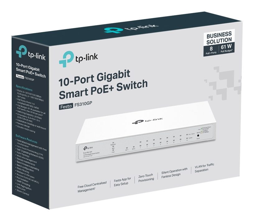 TP-Link FESTA FS310GP Netzwerk-Switch Managed L2/L2+ Gigabit Ethernet (10/100/1000) Power over Ethernet (PoE) 1U Weiß