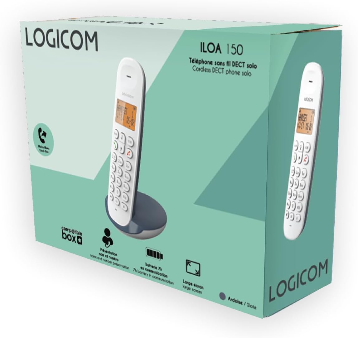Logicom ILOA 150 Schnurloses Festnetztelefon ohne Anrufbeantworter – Solo – analoge und dect-Telefone – Schiefer