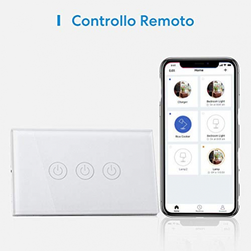 Meross WiFi-Schalter zu Hause mit WiFi Alexa, intelligenter italienischer Wandschalter, 1/2/3 Gang, Touch-LED-Panel, stoßfest, elektrisch, Timer, App Fernbedienung, kompatibel mit Alexa, Google Home