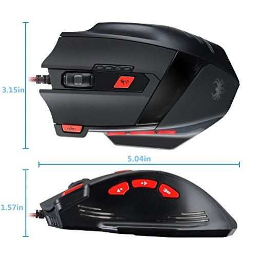 KINGTOP Optische Gaming-Maus, Verbindung zum PC per USB-Anschluss, 6 dpi-Stufen von 1000 bis 9200 dpi, 6 LED-Farben, 8 Tasten, individuelle Anpassung des Gewichts