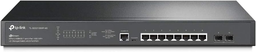 TP-Link TL-SG3210XHP-M2 10 Port Managed Switch mit 8 2.5 GB PoE+ Ports (240 Watt, 2 10G SFP Ports, entrales Cloud-Management, In Omada-SDN integriert, QoS, IGMP, Sicheres Netzwerk) Schwarz