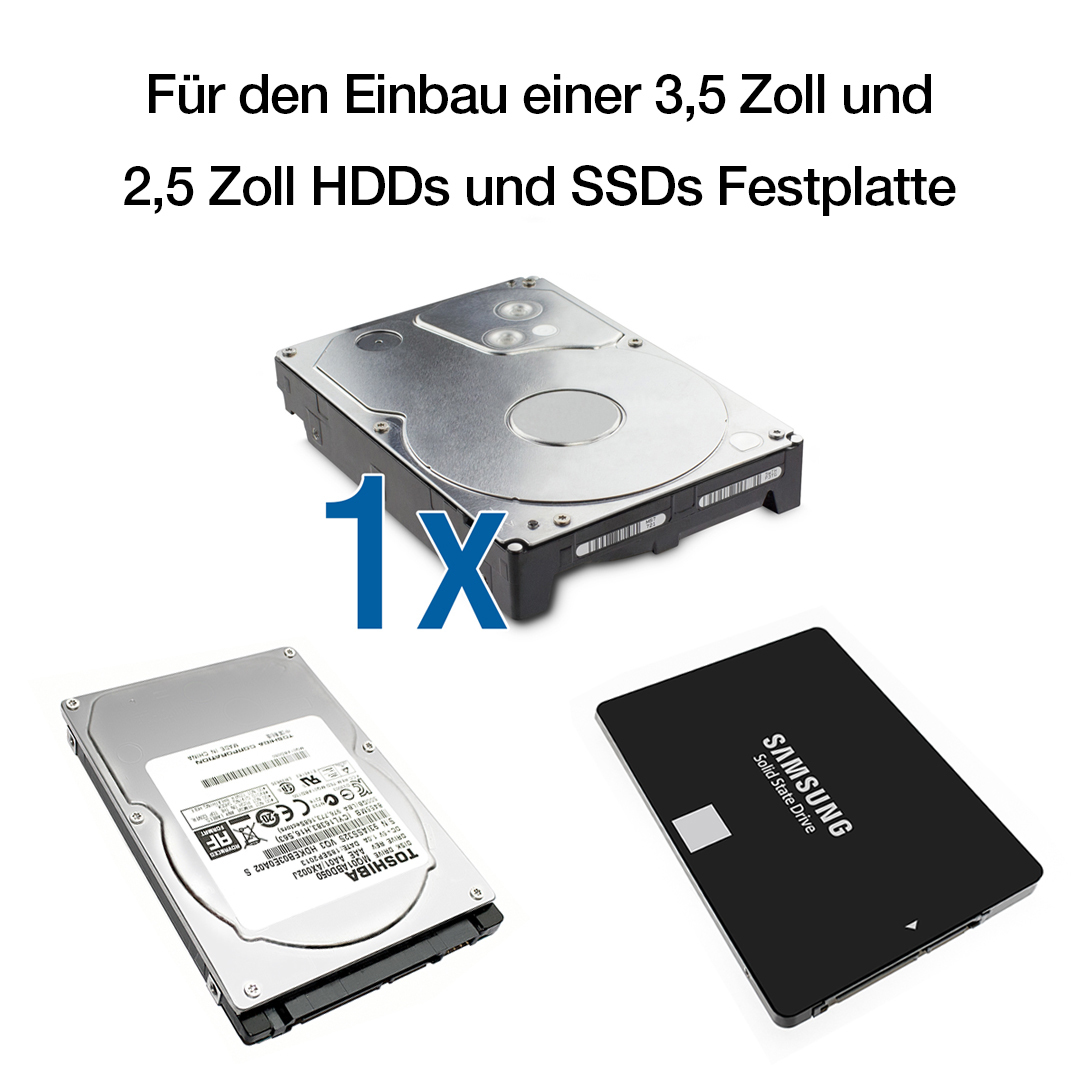 FANTEC 1973 DB-ALU31 Externes Festplattengehäuse (für den Einbau einer 3,5 Zoll und,2,5 Zoll SATA SATA I/II/III HDDs und SSDs Festplatte. Mit USB 3.1 Typ-C SUPERSPEED+ 10G Anschluss, schwarz