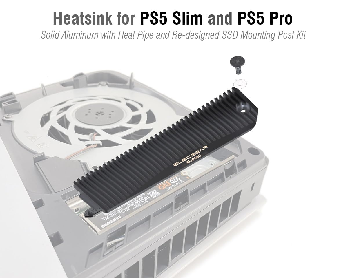 ElecGear EL-P5SC Kühlkörper für PS5 Pro & Slim M.2 NVMe SSD, Heatpipe & Aluminium Heatsink, Montage-Kit, kompatibel mit 2230/2242/2260/2280/22110