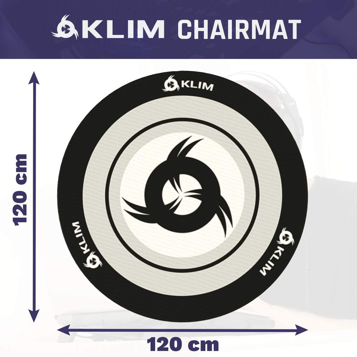 KLIM Chair Mat - Floor Protector Mat with Anti-slip Base, Extra Large Round Floor Mat + 120 cm Diameter Rug (Grey & Black)