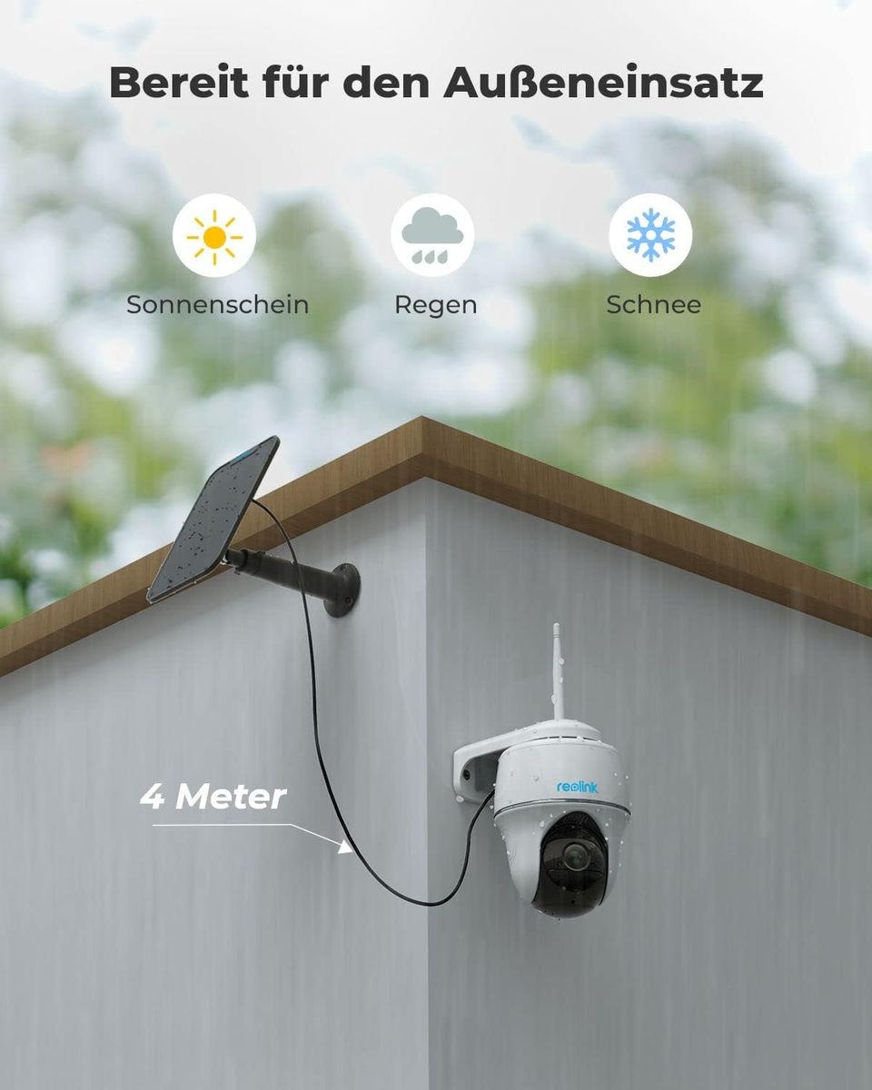 Reolink 2K 4MP PTZ Solar Überwachungskamera Aussen Akku, 360°/140° Pan Tilt WLAN IP Kamera Outdoor mit 2,4/5GHz WiFi, Personen-/Autoerkennung, PIR-Bewegungsmelder, 2-Wege-Audio, Argus PT+Solarpanel