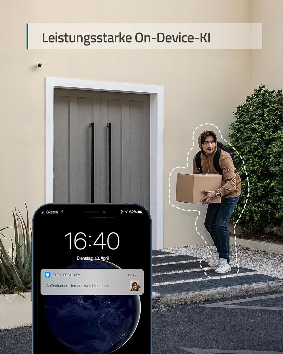 eufy Security Outdoor Cam E220 Outdoor-Überwachungskamera, 2K Auflösung, Scheinwerfer, Farbnachtsicht, gebührenfrei, IP67, kabelgebunden