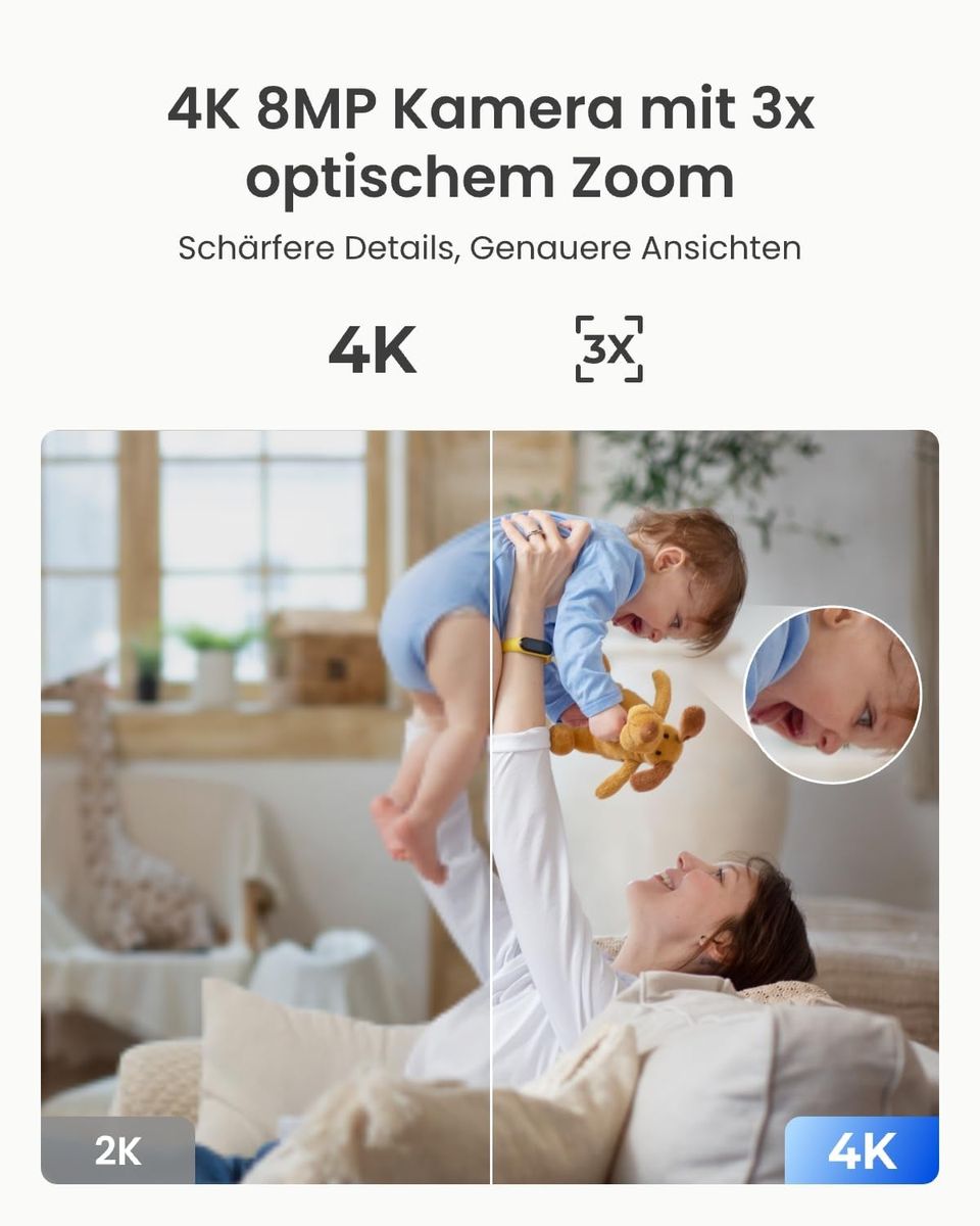 Reolink E1 Zoom(4K)-B 4K PTZ Indoor Überwachungskamera, Dual-Band Wi-Fi 6, 3x Optischer Zoom, Auto-Tracking, Babyphone, Nachtsicht, Schwarz
