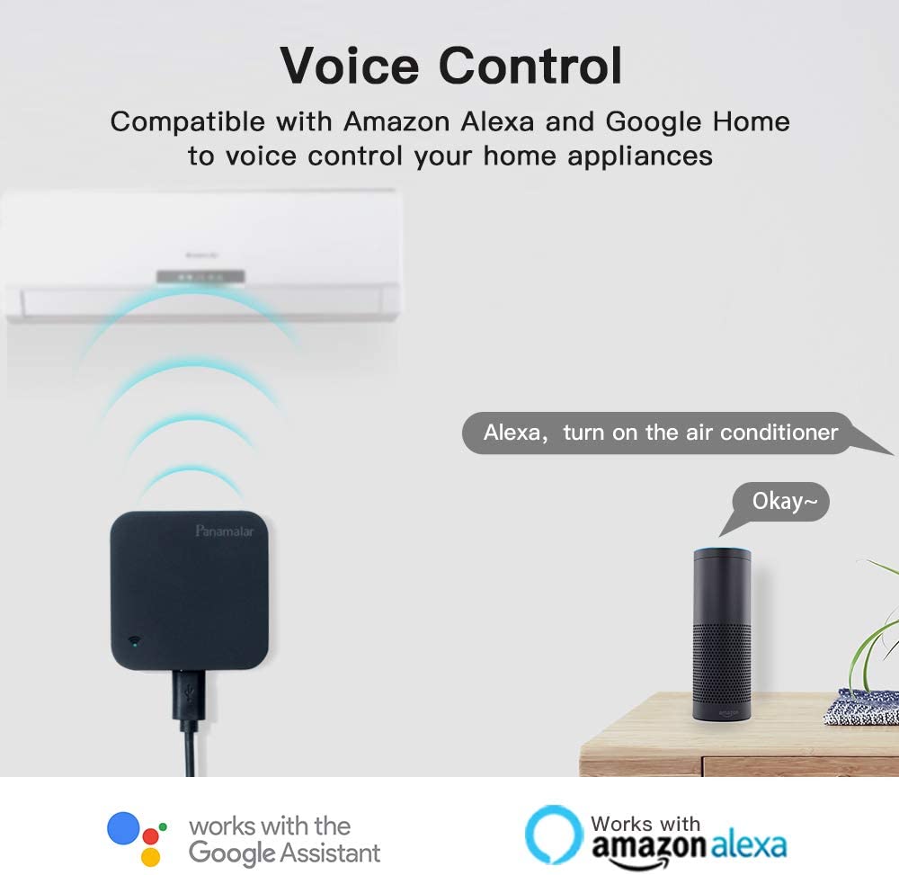 Panamalar Smart IR-Fernbedienung,Smart Home Automatisierung Wireless WiFi Universal IR Control Hub kompatibel mit IR Geräte, Sprachsteuerung von Alexa und Google Home für Apple Android Smartphones