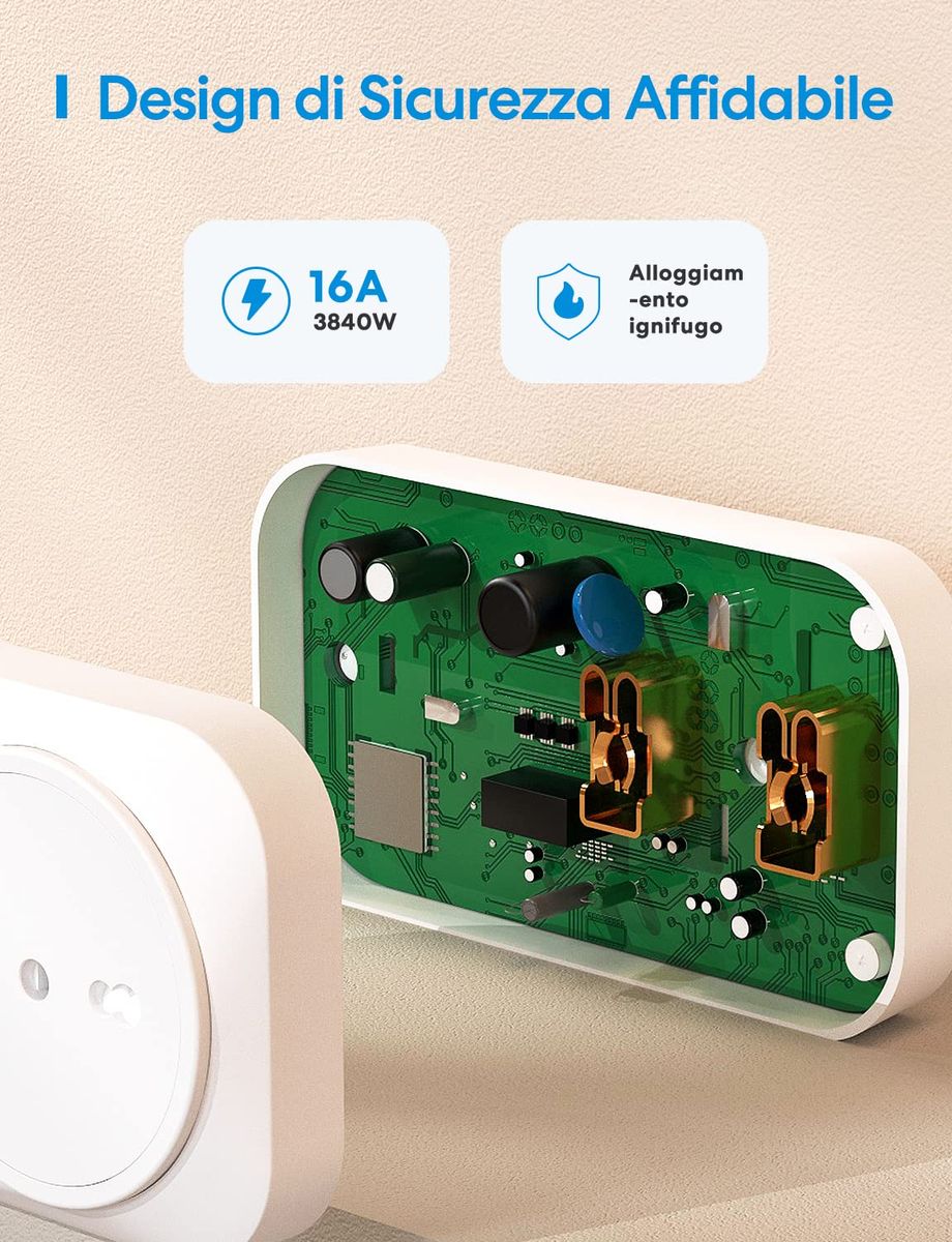 Meross Italienische Smart-Steckdose, Energieüberwachung, WLAN-Steckdose (Typ L) 16 A 3840 W, Fernbedienung, Überlastschutz, Timer-Funktion, kompatibel mit Alexa, Google Assistant, 2 Stück, 2,4 GHz 2St. Italien Plug Single