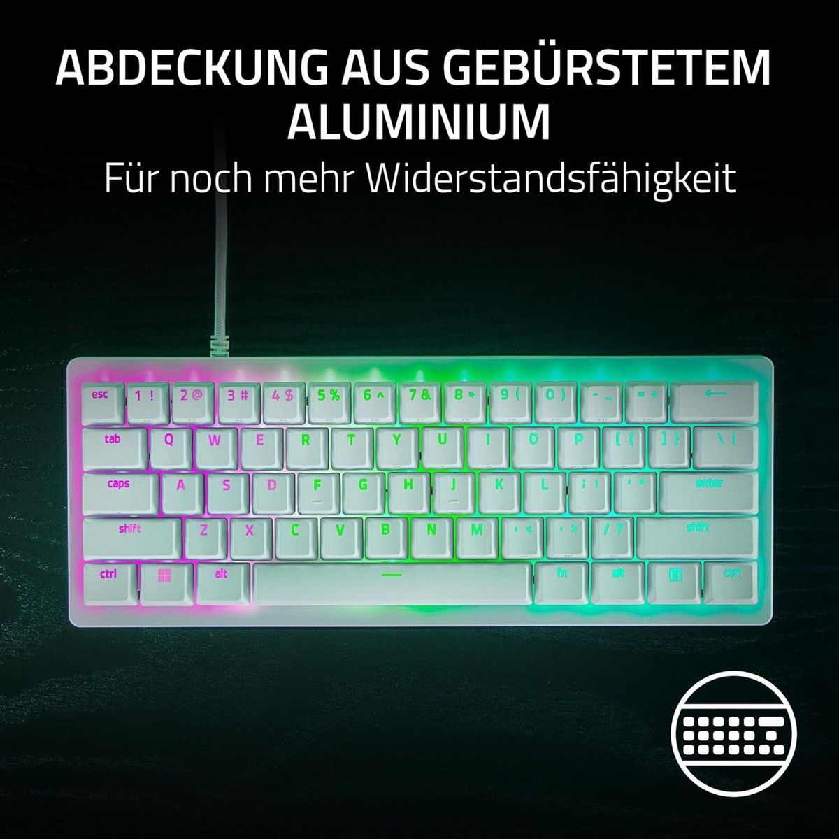 Razer Huntsman V3 Pro Mini Gaming Tastatur 60% Analoge Optische Switches Schnellfeuer-Trigger Razer Snap Tap Doubleshot PBT Tastenkappen Kabelgebunden DE Layout QWERTZ