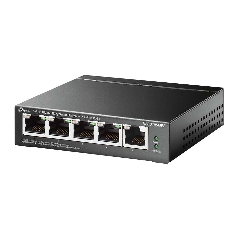 TP-Link TL-SG105MPE(UN) V1.0 L2 Web-Managed 5x Gigabit RJ45 PoE Switch, 120 W PoE, DC/PoE Netzteil, Schwarz