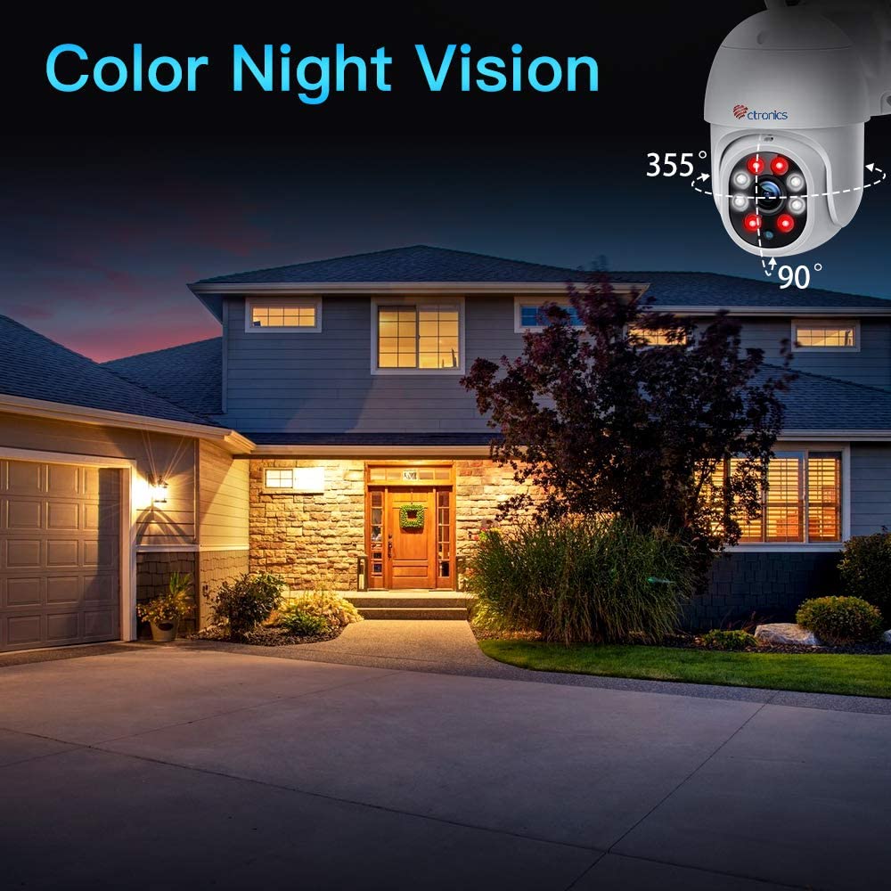 Ctronics PTZ Surveillance Camera 1080P Night Vision in Colour 2-Way Audio IP66
