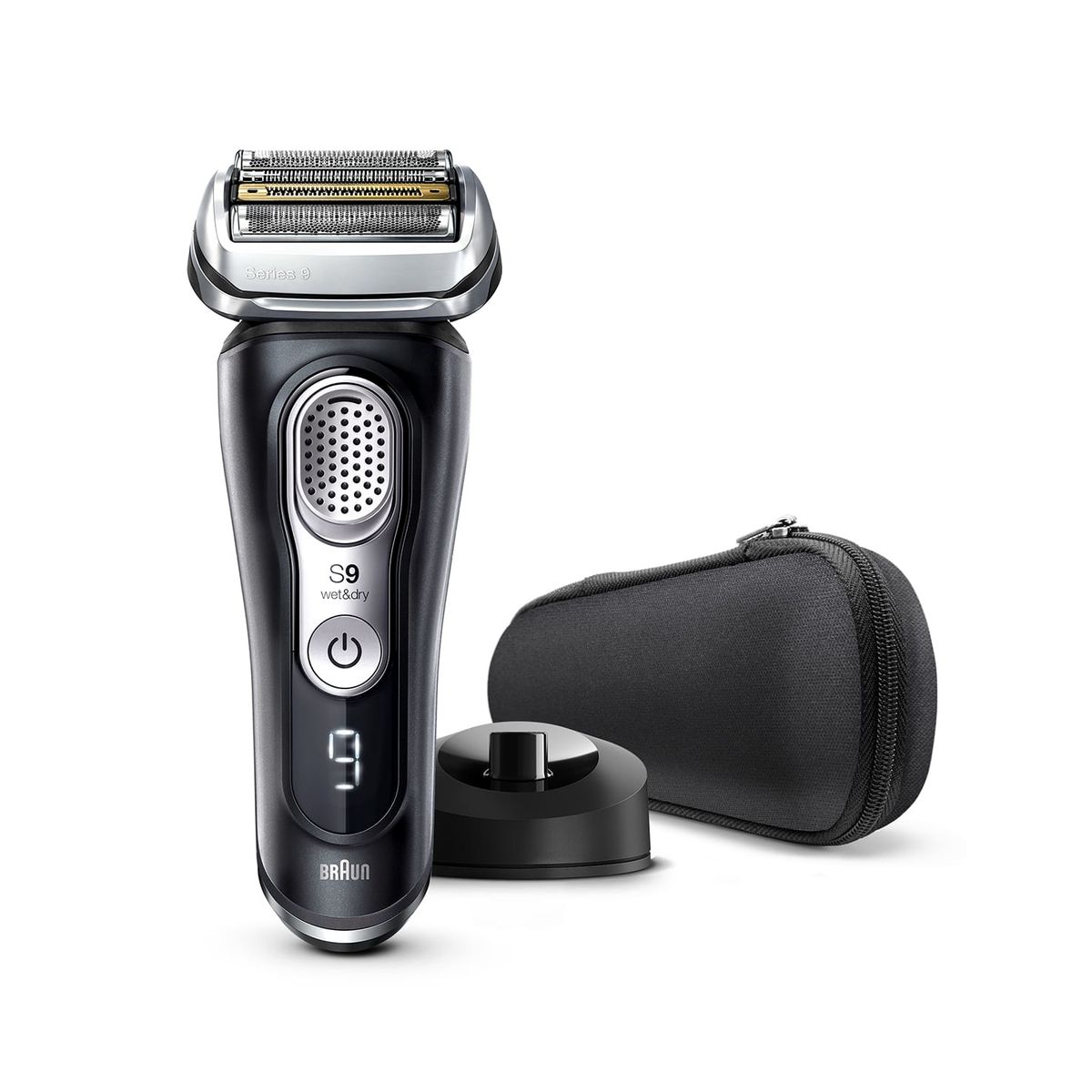 Braun Series 9 Premium shaver men with 4+1 shaving head, electric shaver & trimmer for precision, charging station, Li-ion battery 60 min, Wet & Dry, 9340s, black Single