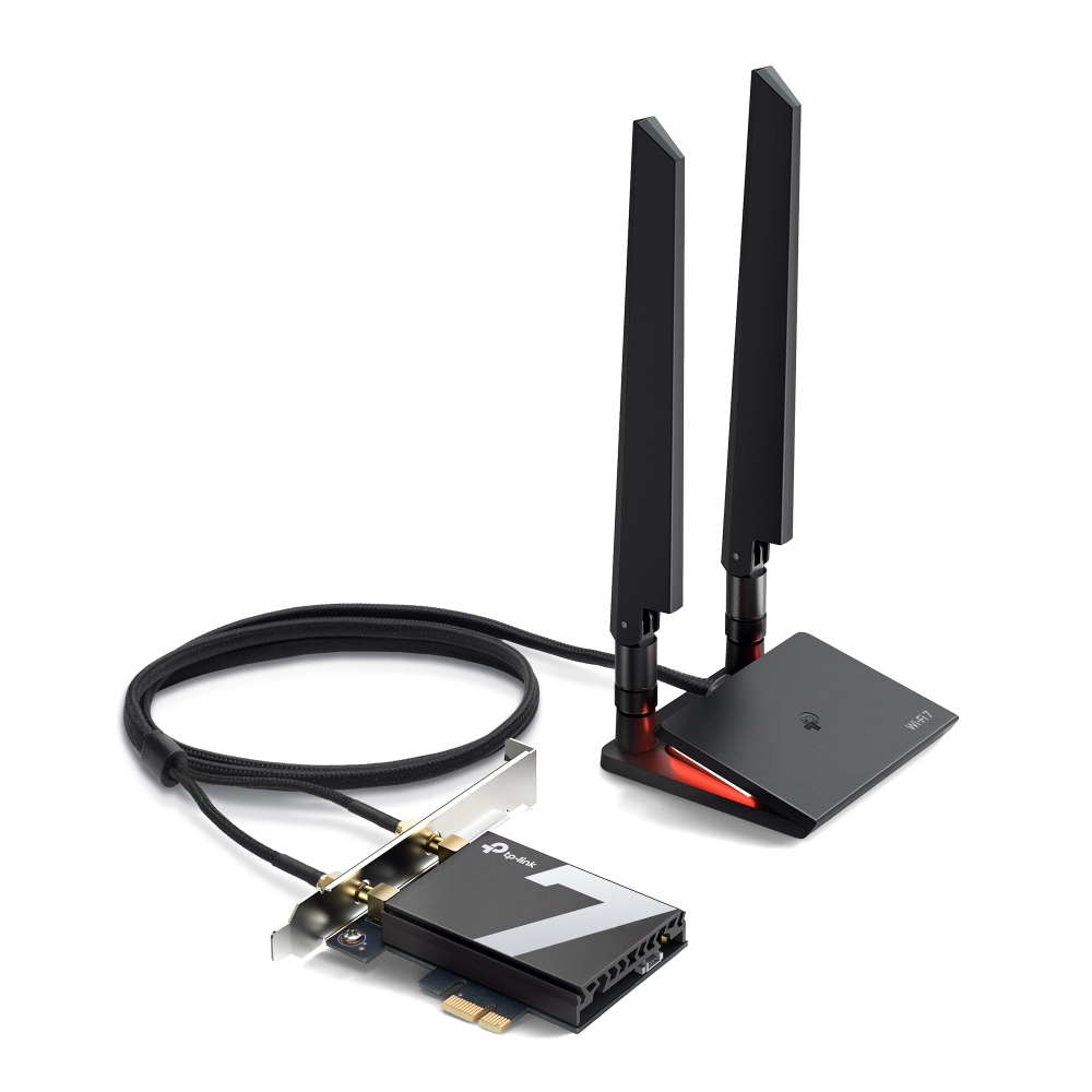 TP-Link Archer TBE550E PCIe WLAN/Bluetooth-Karte, Wi-Fi 7 (802.11be), 9300 Mbit/s, Tri-Band 2,4/5/6 GHz, eingebaut für PC, Schwarz v1.0