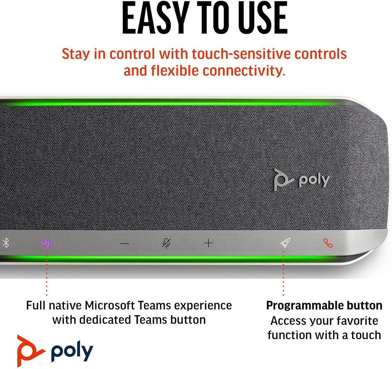 Poly Sync 40+ Intelligenter Konferenzlautsprecher – Flexible Arbeitsbereiche – Verbindung mit PC/Mac über BT600-Adapter oder mit Smartphone über Bluetooth – Zertifiziert für Microsoft Teams