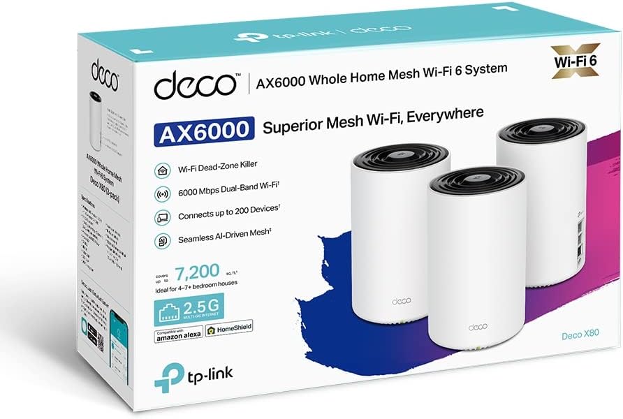 TP-LINK Deco X80 (3er-Pack) AX6000 Dual-Band Mesh WiFi 6 System, kabelgebundene Multi-Gigabit-Verbindungen, 160 MHz Kanal unterstützt