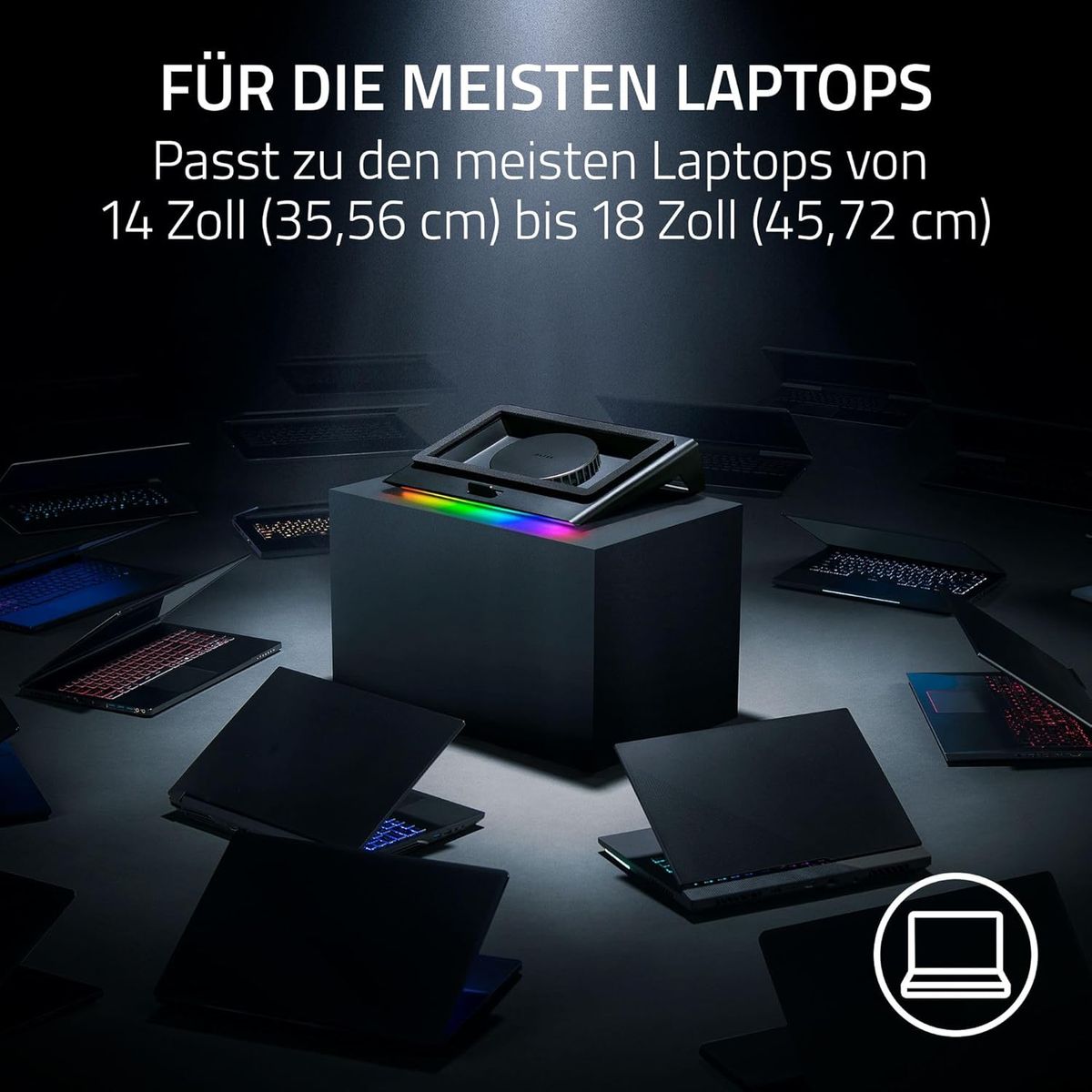 Razer Laptop Cooling Pad - Smart Cooling Laptop-Ständer für 14" bis 18" Zoll Laptops - luftdichte Druckkammer (benutzerdefinierte Lüfterkurven, 3-Port USB-A Hub, Multifunktionstasten) Schwarz