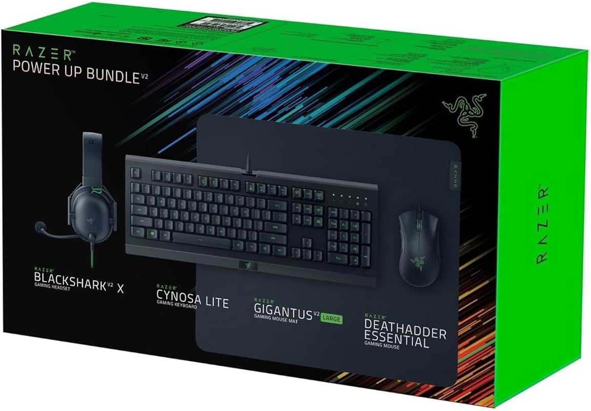 Razer Power Up Bundle V2 - (Cynosa Lite, Gigantus V2 Large, DeathAdder Essential, BlackShark V2 X) USA Layout QWERTY ISO