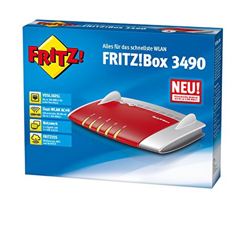 avm FRITZ!Box 3490 VDSL-/ADSL2+ Dual-WLAN AC + N 1.300 MBit/s 5 GHz + 450 MBit/s 2,4 GHz 4x Gigabit-LAN Mediaserver