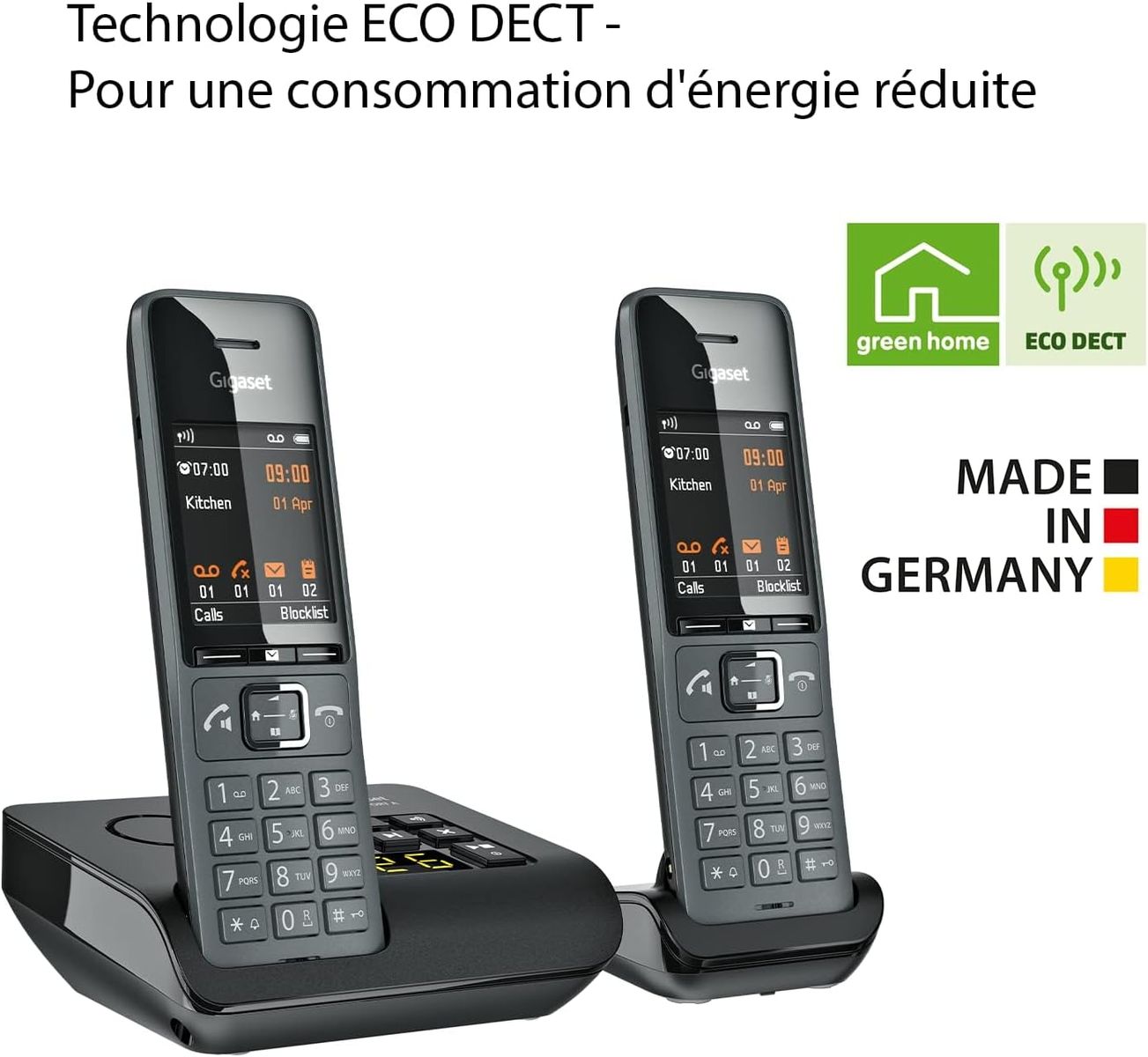 Gigaset Comfort 520A Duo Schnurloses DECT-Telefon, 2 Mobilteile, Anrufbeantworter, Premium-Audio, Telefonbuch 200, ECO DECT, Dunkelgrau