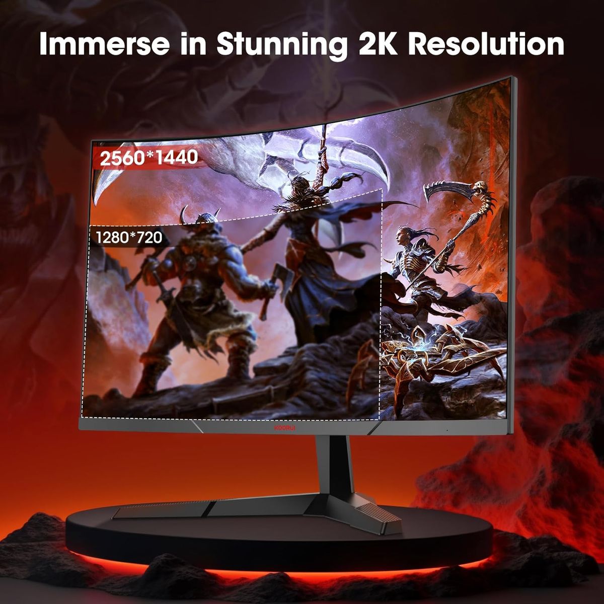 KOORUI Gaming Monitor 27 Zoll, 1500R Fläche Bildschirm 2560X1440 (QHD), 180HZ 1ms Mornitor, DCI-P3 85%, Ultradünne Blende, Einstellbare Neigung, Unterstützt HDMI/DP