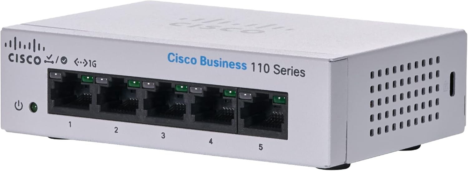 Cisco CBS110-5T-D-EU Unmanaged L2 Switch 5x Gigabit Ethernet (10/100/1000), 1U Rack, Grau, Netzteil