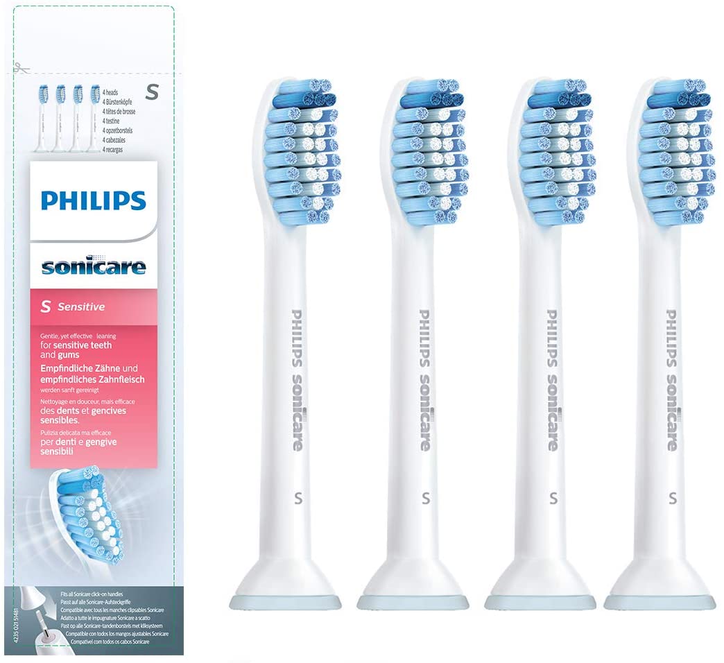 Philips Sonicare Original Sensitive brush HX6054/07, extra soft bristles for sensitive teeth & gums, pack of 4, standard, white