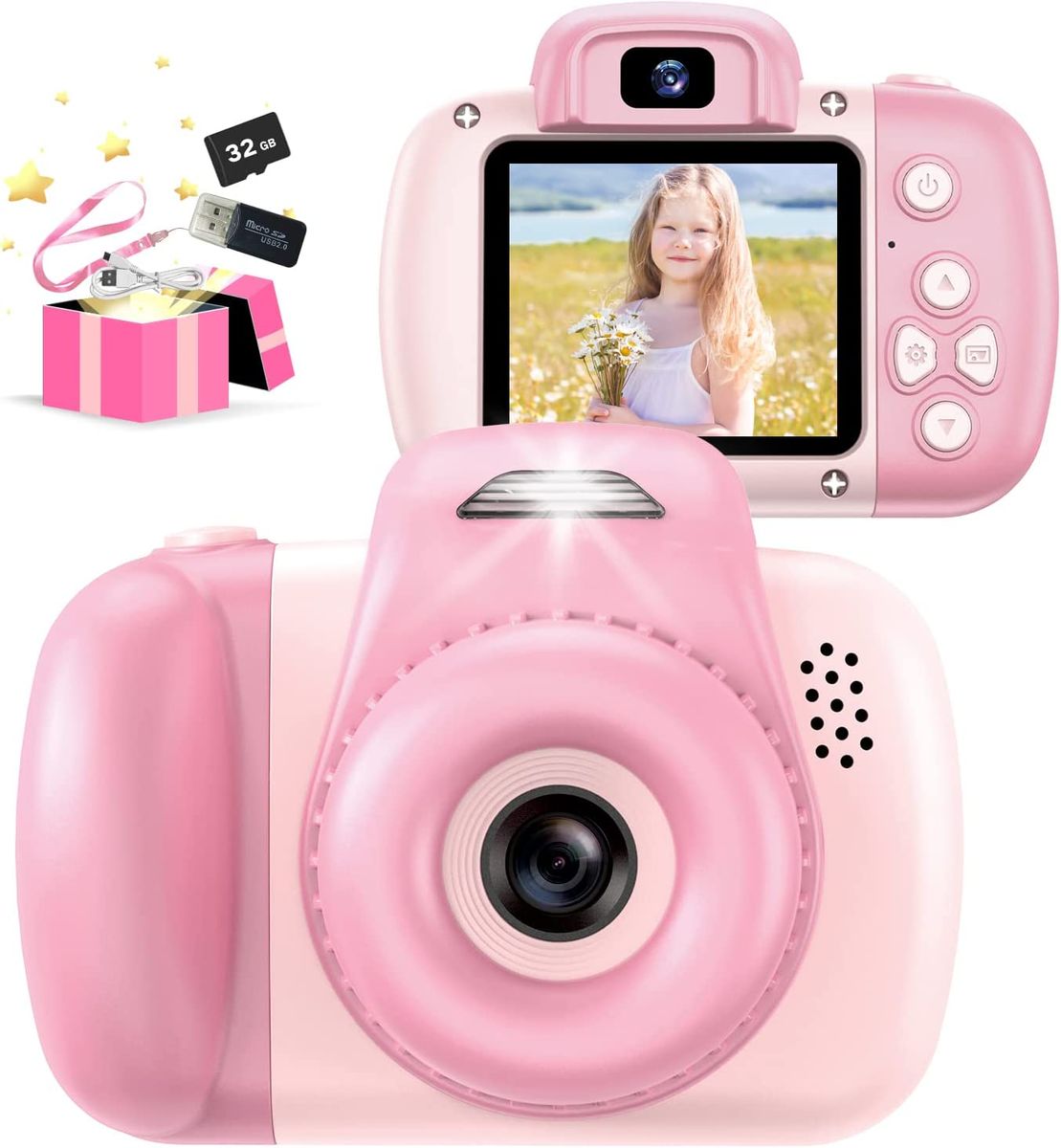 AONISE Kinderkamera,Fotoapparat, Selfie Digitalkamera Kinder, Videorecorder, mit Blitzlampe, Spielzeug ab Junge Und Mädchen, Geschenk Für Kinder Im Alter Von 3 Bis 12 Jahre(Rosa)