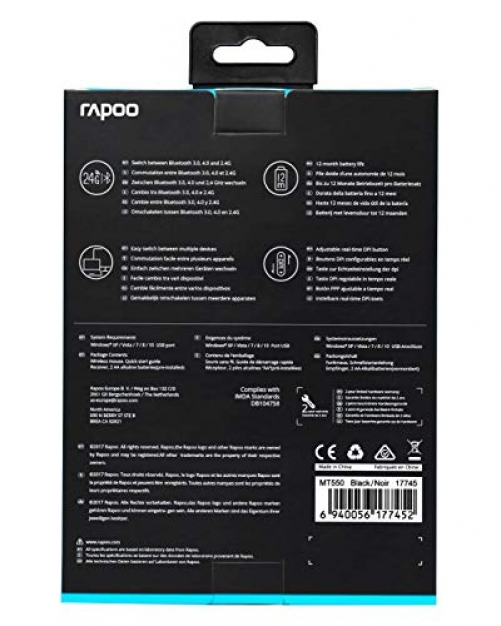 rapoo MT550 Optische 1.600 DPI RF Wireless Ergonomische Maus mit Daumenablage