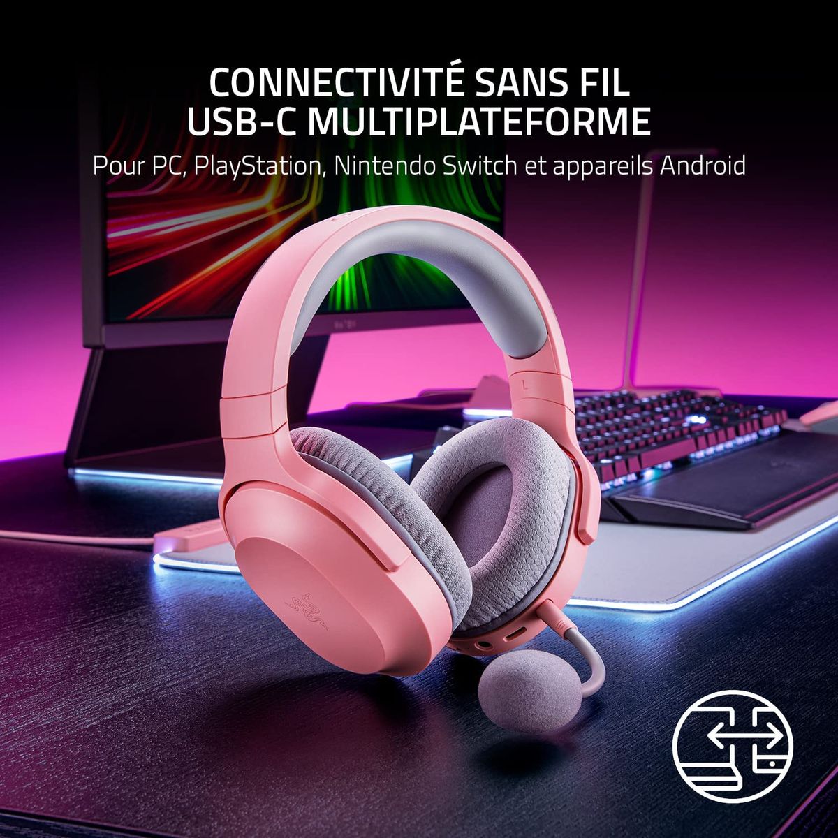 Razer Barracuda X Gaming & Mobile Headset Wireless RF + 3.5mm Virtual 7.1 Surround-Sound Multi-Plattform Quartz