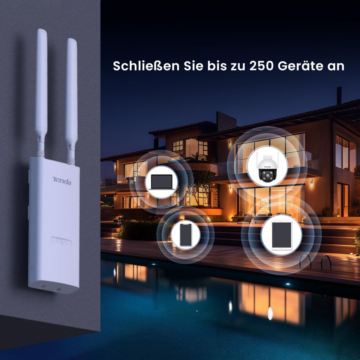 Tenda OAP1200 Access Point Outdoor, Gigabit Dualband WLAN Access Point (AC1200, 802.3at & 24V Passive PoE, IP65 Wasserfest, 1 Gigabit Port) weiß