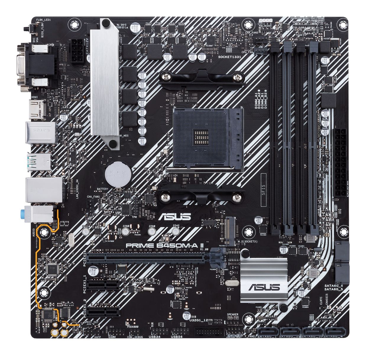 ASUS PRIME B450M-A II Mainboard, AMD B450, Sockel AM4, micro ATX, DDR4, 4x DIMM, 128 GB, SATA III, M.2, HDMI 2.0b, Realtek Gigabit LAN