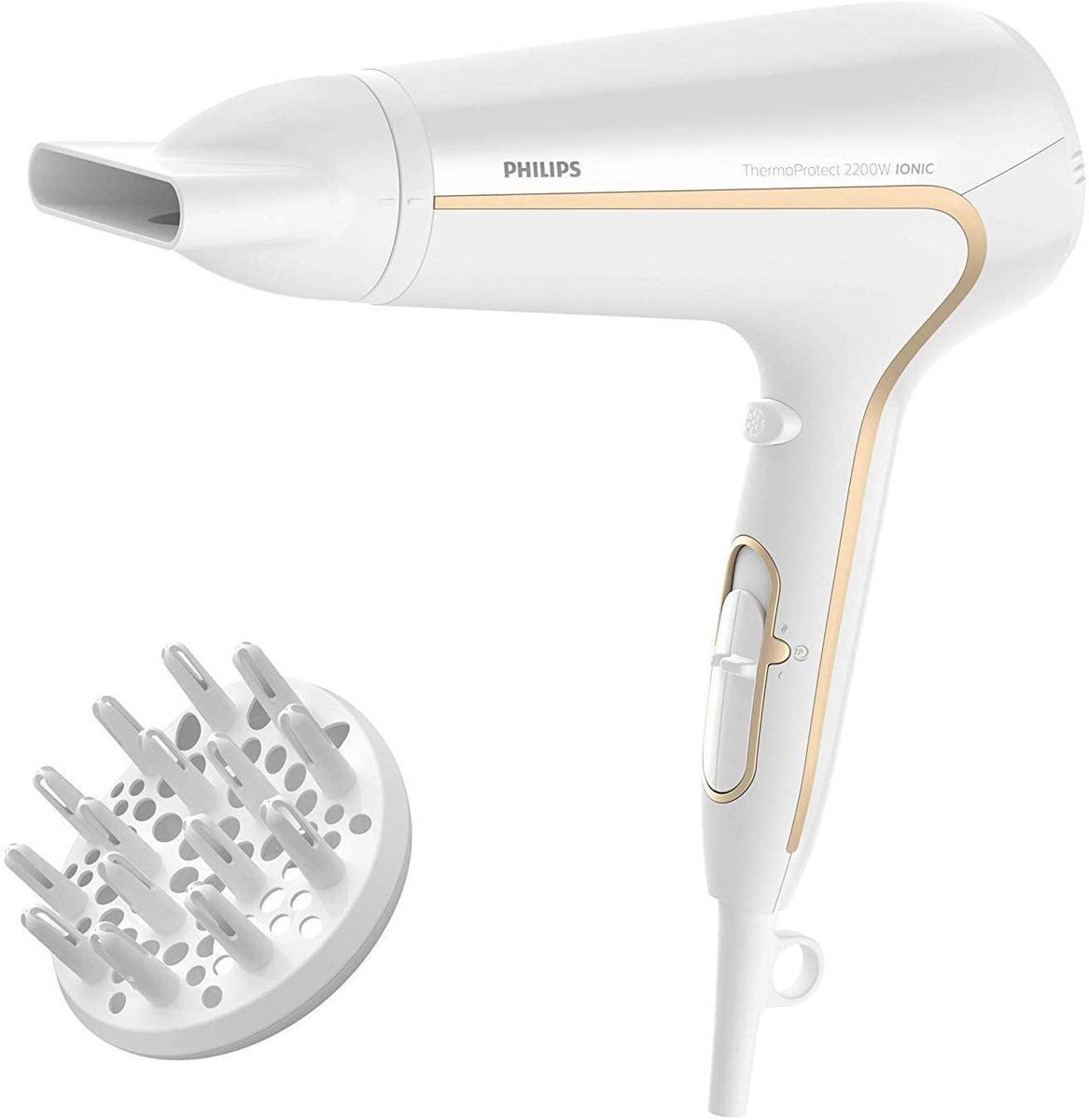 Philips DryCare Advanced hair dryer with ThermoProtect technology HP8232/00, 2200 W hair dryer, ionization function, 6 fan and temperature settings, incl. diffuser & styling nozzle, hair dryer White