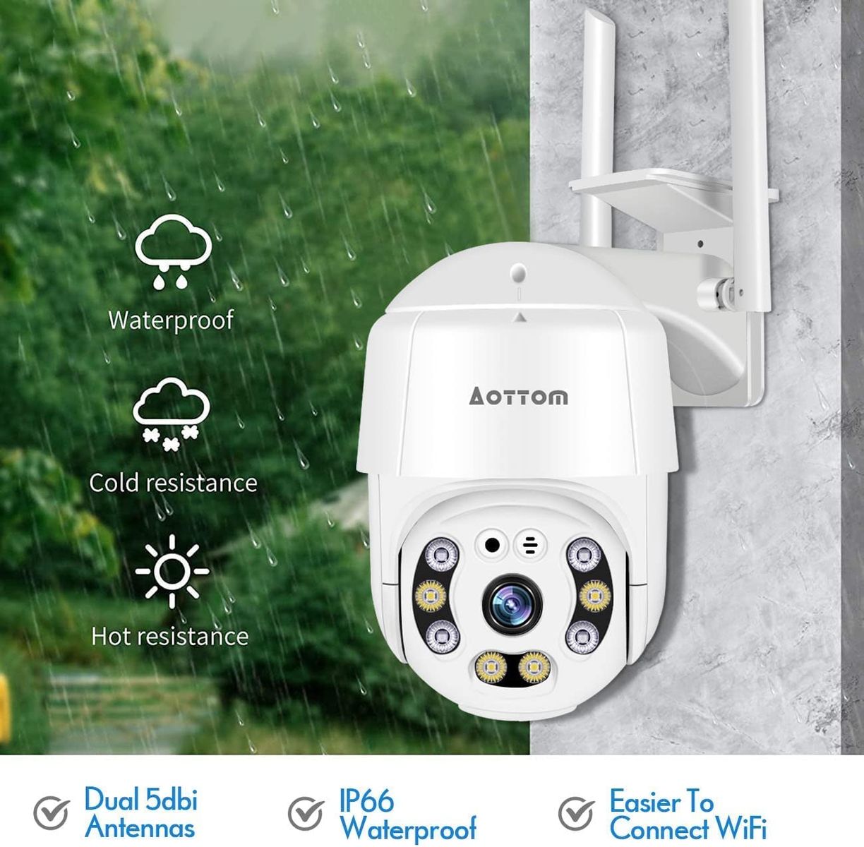 Aottom Überwachungskamera Aussen 1080P WLAN IP Kamera Outdoor PTZ Dome Kamera Sicherheitskamera Bewegungsmelder 40m Nachtsicht 2-Wege-Audio IP66 Wasserdicht APP YI Lot SD KartenslotMAX.128 GB