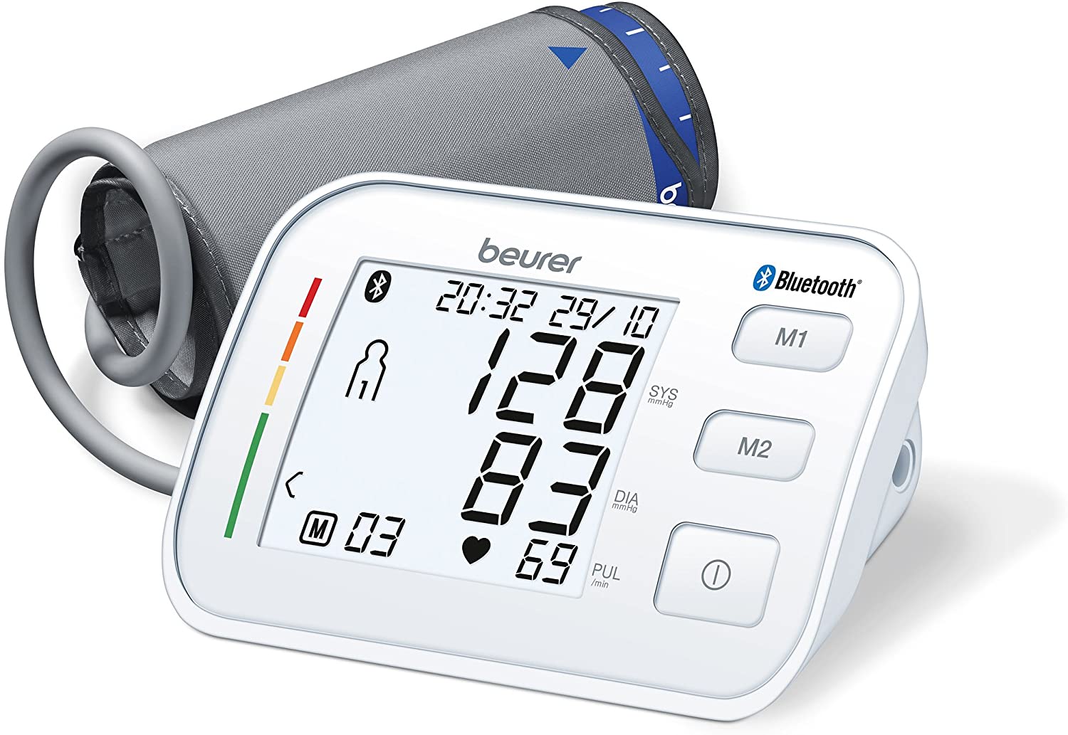Beurer BM 57 upper arm blood pressure monitor, digital blood pressure monitor with large cuff up to 43 cm, app connection via Bluetooth, certified data protection