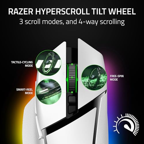Razer Basilisk V3 Pro White Edition Kabellose Ergonomische Gaming-Maus, 30.000 DPI, HyperScroll neigbares Rad, 13-Zonen-Chroma RGB, Mercury
