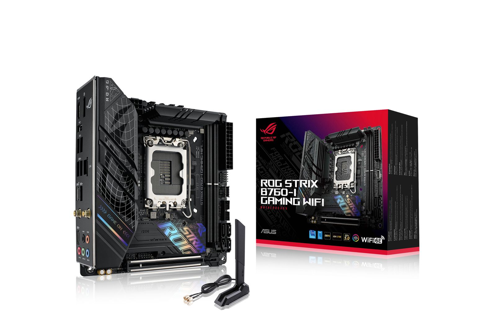 ASUS ROG Strix B760-I Gaming WiFi Mini-ITX Mainboard, Intel B760, LGA 1700, DDR5, WiFi 6E, 2.5G Ethernet, PCIe 5.0, 64 GB