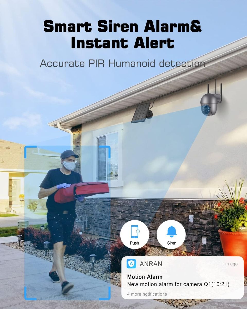 ANRAN Q01 Max Grigio 5MP Akku Solar Außen Überwachungskamera, Kabellos, PIR Bewegungserkennung, Farb-Nachtsicht, 360°, Alexa, Grau