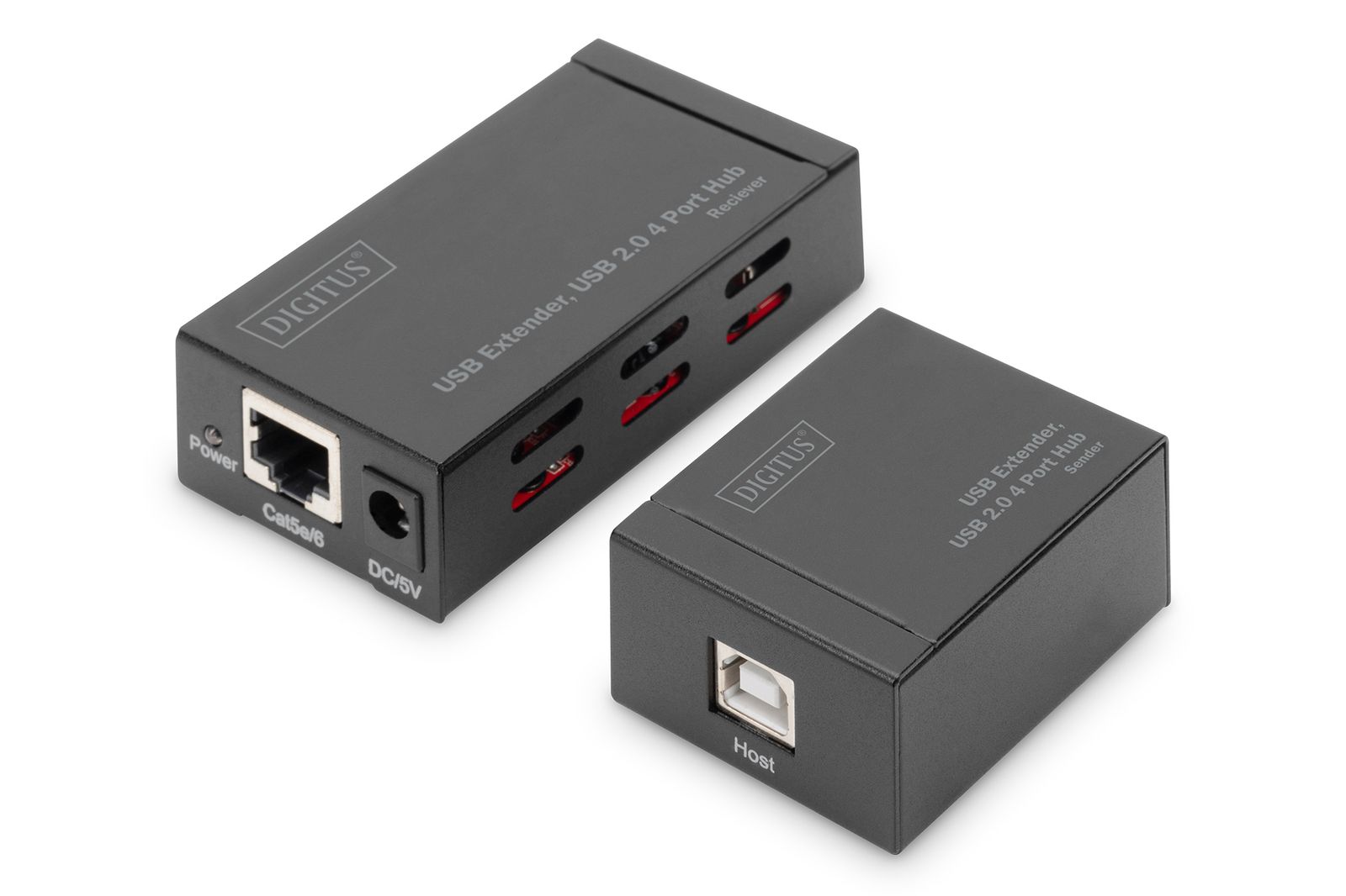 Digitus DA-70143 USB Extender & 4-Port USB 2.0 Hub, 50 m Verlängerung über Cat5/5e/6, RJ45, DC, EU