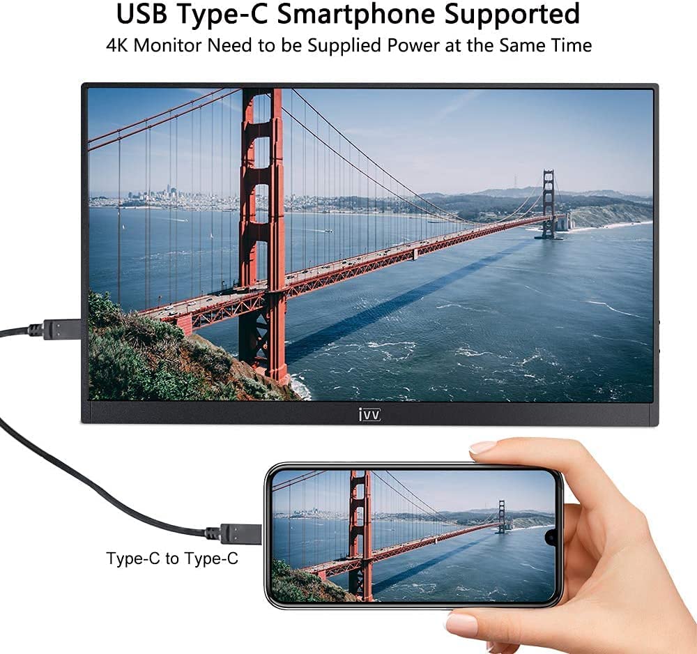 IVV 13.3" Portable Monitor 13.3" IPS UHD 3840x2160 for PC Notebook Mobile Phone