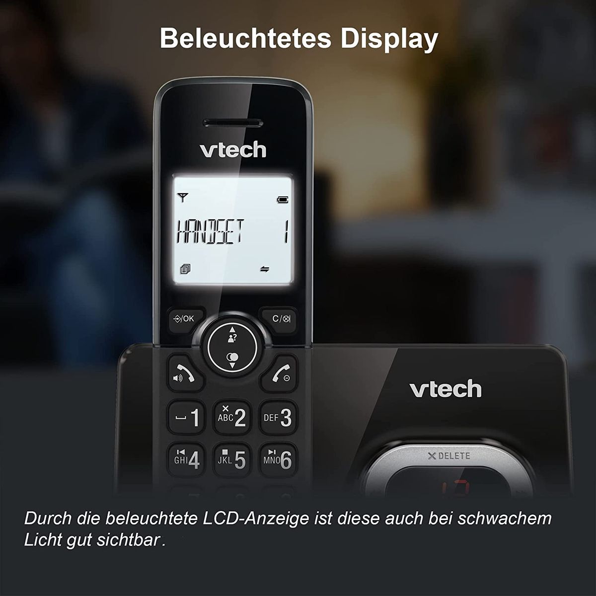 VTech CS2051 schnurloses Telefon Anrufbeantworter 2 Mobilteilen ECO+ Modus Festnetztelefon Anrufsperre Freisprechfunktion große Tasten zwei Zeilen Display