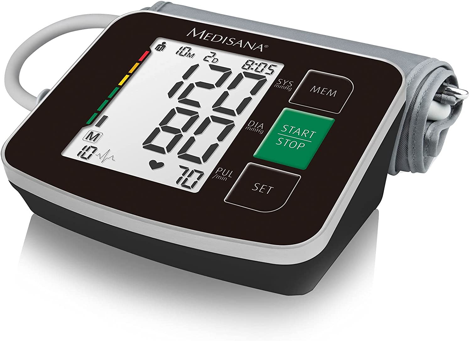 Medisana BU 516 Upper arm blood pressure monitor black without cable, arrhythmia display, WHO traffic light color scale, for precise blood pressure measurement and pulse measurement with memory function.