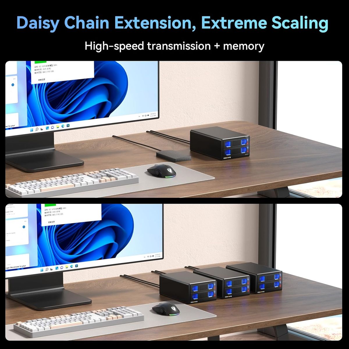 Cenmate 2 Bay Aluminium Festplattengehäuse für 2,5/3,5 Zoll SATA HDD/SSD, USB A/C 3.0, werkzeuglos, Lüfter, Hot-Swap, Daisy Chain, DAS (kein RAID/NAS)
