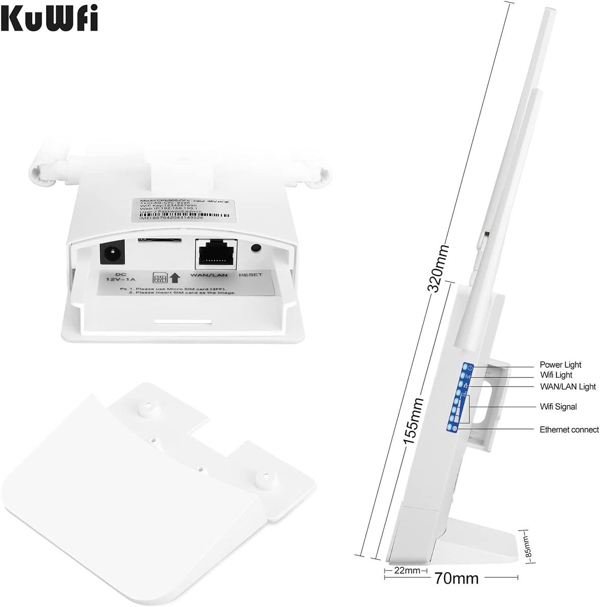 KuWFi 4G Box 4G LTE Waterproof 300Mbps External SIM Card Router SMA Connector 4G Router SIM Card Slot Works with IP Camera Support B1/B3/B5/B7/B8/B20 CPF905-CF5