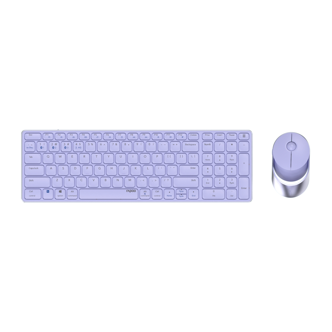 Rapoo 9750M Deskset Dual Wireless Keyboard Mouse Set 1.600 DPI Aluminium Purple DE Layout