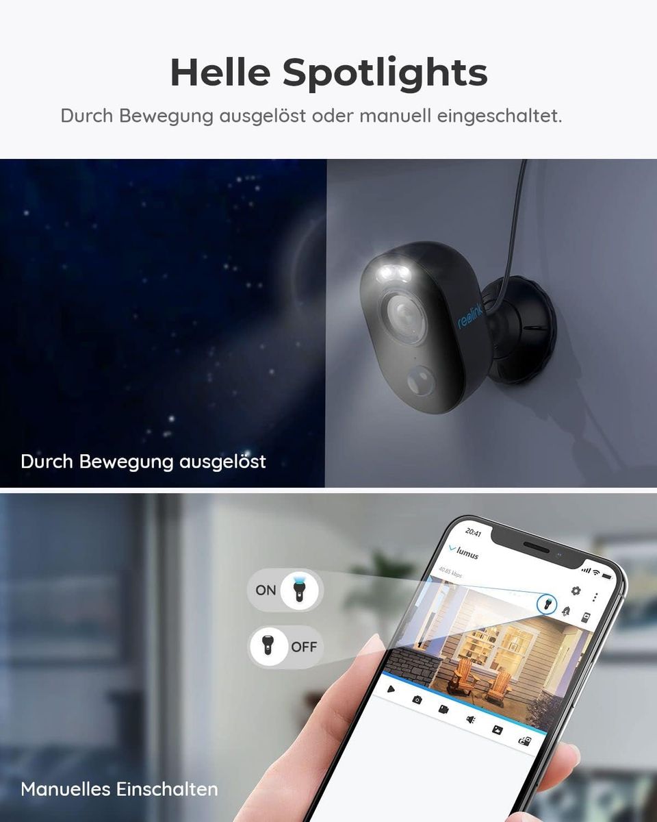 Reolink Lumus Schwarz WLAN Kamera Outdoor mit Licht Spotlight, 1080P Überwachungskamera Aussen mit 2-Wege-Audio, Bewegungserkennung + PIR, Micro SD-Kartenslot, Sirene
