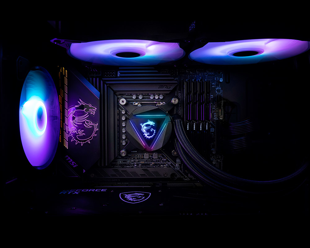 MSI MAG CORELIQUID 280R All-in-One-Flüssigkeitskühler, 280 mm Radiator, 2x 140 mm PWM-Lüfter, ARGB, Schwarz